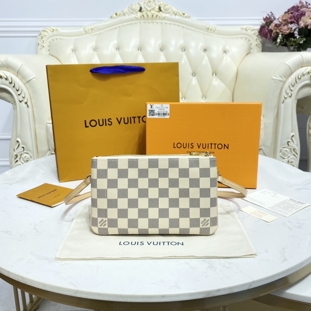 Louis Vuitton DOUBLE ZIP POCHETTE Handbag Damier Azur N60460